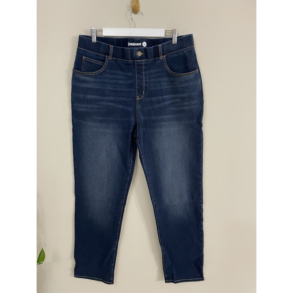 Betabrand Boyfriend Yoga Denim Slim Fit Jeans  Dark vintage Stretch Petite L